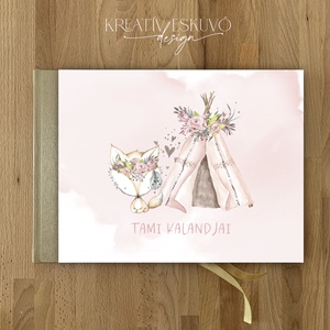 Rózsaszín rókás babanapló, vendégkönyv, fotókönyv, Esküvő, Emlék & Ajándék, Vendégkönyv, , MESKA