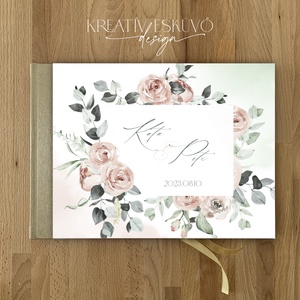 Pasztell rózsás, virágos esküvői vendégkönyv, fotókönyv - Meska.hu