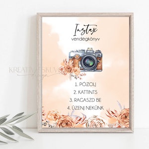 Instax, polaroid fotókönyv instrukciós tábla - pózolj, kattints, üzenj nekünk - barack, narancs, rózsás, virágos - Meska.hu