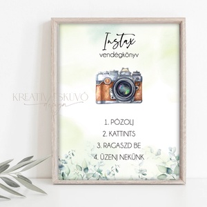 Instax, polaroid fotókönyv instrukciós tábla - pózolj, kattints, üzenj nekünk - eucalyptus, greenery - Meska.hu