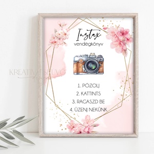 Instax, polaroid fotókönyv instrukciós tábla - pózolj, kattints, üzenj nekünk - cseresznyevirág, Sakura - Meska.hu