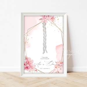 Kötélceremónia tábla - cseresznyevirág, Sakura, rózsaszín, Esküvő, Dekoráció, Helyszíni dekor, Fotó, grafika, rajz, illusztráció, MESKA