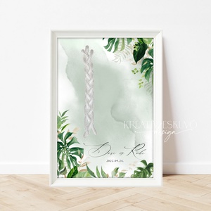Kötélceremónia tábla - greenery, leveles, monstera, jungel, Esküvő, Dekoráció, Helyszíni dekor, Fotó, grafika, rajz, illusztráció, MESKA