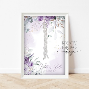 Kötélceremónia tábla - lila-arany virágos - Meska.hu