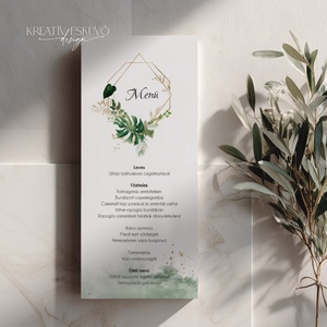 Esküvői menükártya - menühasáb - menühenger - Monstera greenery zöld leveles - esküvő - dekoráció - menü - Meska.hu