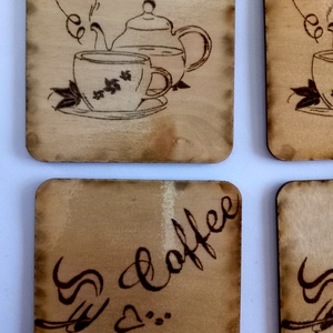 Kávé-tea mintás fa poháralátét (6 db)  - otthon & életmód - konyhafelszerelés, tálalás - tálalás - tányér- és poháralátét - Meska.hu