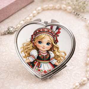  Szív Alakú Zsebtükör � Népi Mintás Kislányos Design - Meska.hu