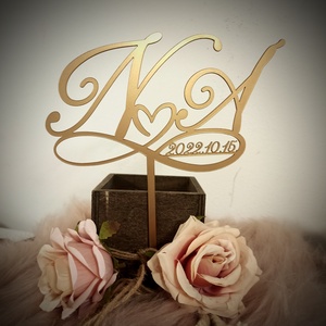 Monogram esküvői tortadísz  - esküvő - dekoráció - sütidísz - Meska.hu