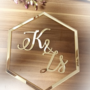 Esküvői monogram tortadísz hatszög, Esküvő, Dekoráció, Sütidísz, Mindenmás, MESKA