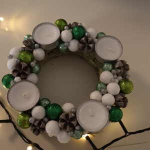 Zöld-fehér adventi koszorú  - karácsony - adventi díszek - adventi koszorú - Meska.hu