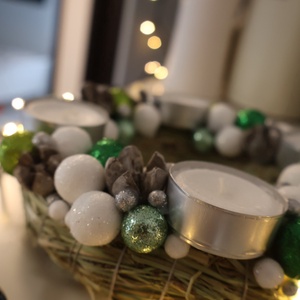 Zöld-fehér adventi koszorú  - karácsony - adventi díszek - adventi koszorú - Meska.hu