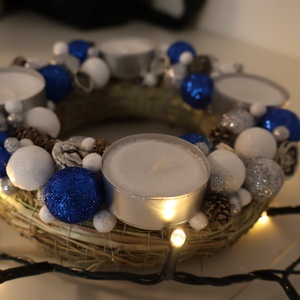 Kék-fehér adventi koszorú, Karácsony, Adventi díszek, Adventi koszorú, Mindenmás, MESKA