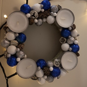 Kék-fehér adventi koszorú - karácsony - adventi díszek - adventi koszorú - Meska.hu