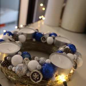 Kék-fehér adventi koszorú - karácsony - adventi díszek - adventi koszorú - Meska.hu