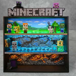 Minecraft Kinder Joy figuratartó � 3 szintes, LED világítással - baba - mama - babaszobabútor - játéktároló - Meska.hu