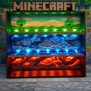 Minecraft Kinder Joy figuratartó � 3 szintes, LED világítással - baba - mama - babaszobabútor - játéktároló - Meska.hu