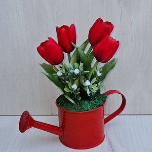 4 szálas tulipán kannában, Otthon & Életmód, Dekoráció, Asztal és polc dekoráció, Asztaldísz, Virágkötés, MESKA
