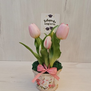Tulipán háncs kaspóban, Otthon & Életmód, Dekoráció, Asztal és polc dekoráció, Asztaldísz, Virágkötés, MESKA