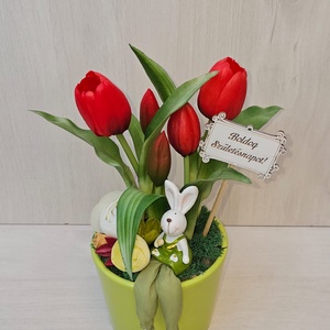 Tulipán kerámia kaspóban, Otthon & Életmód, Dekoráció, Asztal és polc dekoráció, Asztaldísz, Virágkötés, MESKA