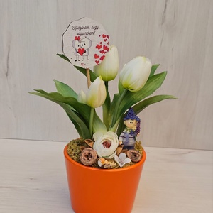 Tulipán kerámia kaspóban, Otthon & Életmód, Dekoráció, Asztal és polc dekoráció, Asztaldísz, Virágkötés, MESKA