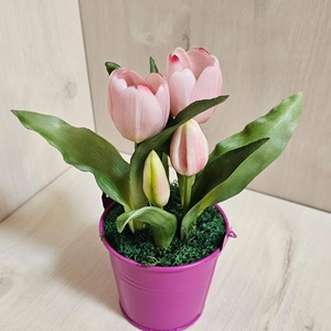 Tulipán fém vödörben, Otthon & Életmód, Dekoráció, Asztal és polc dekoráció, Asztaldísz, Virágkötés, MESKA