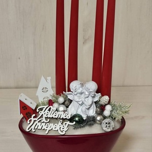 Adventi kaspós dekor, Karácsony, Karácsonyi lakásdekoráció, Karácsonyi ajtódíszek, Virágkötés, MESKA