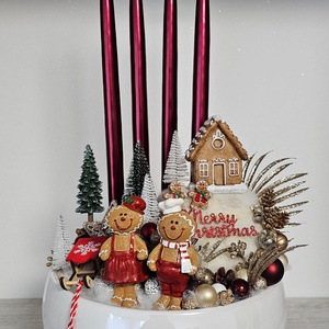 Adventi kaspós dekor, Karácsony, Karácsonyi lakásdekoráció, Karácsonyi ajtódíszek, Virágkötés, MESKA