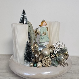 Adventi kaspós dekor, Karácsony, Karácsonyi lakásdekoráció, Karácsonyi ajtódíszek, Virágkötés, MESKA