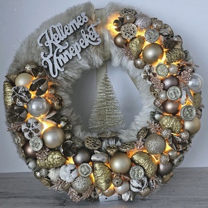 Ajtódísz, Karácsony, Karácsonyi lakásdekoráció, Karácsonyi ajtódíszek, Virágkötés, MESKA