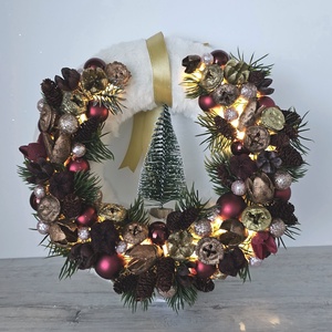 Ajtódísz, Karácsony, Karácsonyi lakásdekoráció, Karácsonyi ajtódíszek, Virágkötés, MESKA