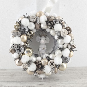 Ajtódísz, Karácsony, Karácsonyi lakásdekoráció, Karácsonyi ajtódíszek, Virágkötés, MESKA