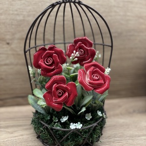 Kalitka kerámia rózsákkal - otthon & életmód - virágdekoráció - virágdíszek - asztali virágdísz - Meska.hu