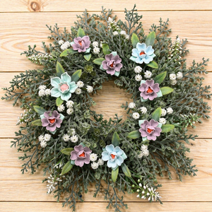 Koszorú kerámia virágokkal - otthon & életmód - dekoráció - ajtó- és ablak dekoráció - ajtódísz & kopogtató - Meska.hu