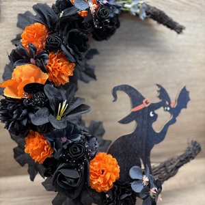 Cicás halloweenes koszorú - otthon & életmód - dekoráció - halloween - halloweeni ajtódíszek és ablakdíszek - Meska.hu
