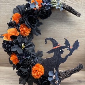 Cicás halloweenes koszorú - otthon & életmód - dekoráció - halloween - halloweeni ajtódíszek és ablakdíszek - Meska.hu