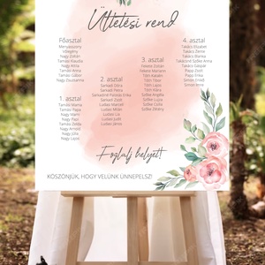 Romantikus, aquarell, bazsarózsás - ültetési rend, Esküvő, Meghívó & Kártya, Ültetési rend, Fotó, grafika, rajz, illusztráció, MESKA