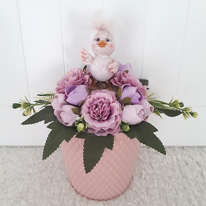 Asztaldísz madárkával, Otthon & Életmód, Virágdekoráció, Virágdíszek, Asztali virágdísz, Virágkötés, MESKA