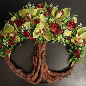 Orchideával készült Életfa (Tündérfa) kopogtató , Otthon & Életmód, Dekoráció, Ajtó- és ablak dekoráció, Ajtódísz & Kopogtató, Decoupage, transzfer és szalvétatechnika, Virágkötés, MESKA