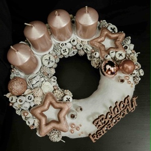 Rose gold-fehér adventi koszorú - Meska.hu