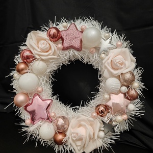 Karácsonyi rózsaszín-fehér kopogtató  - Meska.hu