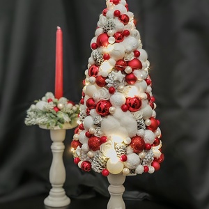 Elegáns, fehér-piros karácsonyi asztali dísz szett - Meska.hu