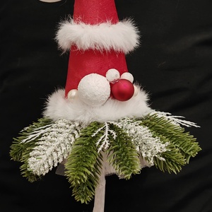 Piros-fehér kis grincsfa asztali dísz - Meska.hu