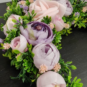 Rózsaszín-lila virágokkal készült tavaszi Életfa (Tündérfa) kopogtató  - otthon & életmód - dekoráció - ajtó- és ablak dekoráció - ajtódísz & kopogtató - Meska.hu