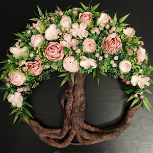 Rózsaszín virágokkal készült tavaszi Életfa (Tündérfa) kopogtató  - Meska.hu