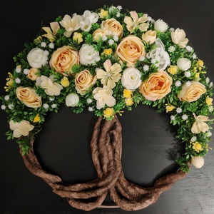 Sárga-fehér virágokkal készült tavaszi Életfa (Tündérfa) kopogtató , Otthon & Életmód, Dekoráció, Ajtó- és ablak dekoráció, Ajtódísz & Kopogtató, Decoupage, transzfer és szalvétatechnika, Virágkötés, MESKA