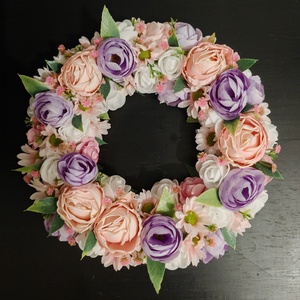 Tavaszi kopogtató , Otthon & Életmód, Dekoráció, Ajtó- és ablak dekoráció, Ajtódísz & Kopogtató, Virágkötés, MESKA