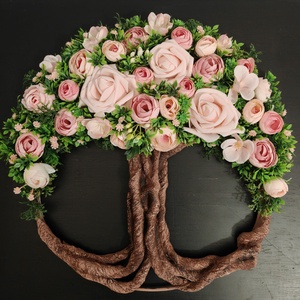 Rózsaszín virágokkal készült tavaszi Életfa (Tündérfa) kopogtató  - Meska.hu