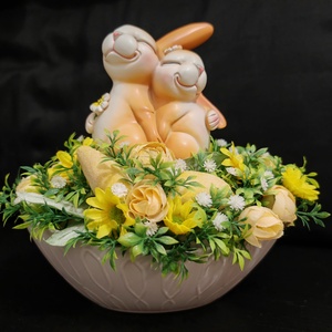 Nyuszis (húsvéti) asztali dísz , Ünnepi díszek, dekorációk, Húsvéti díszek és dekorációk, Húsvéti virágos díszek, Virágkötés, MESKA