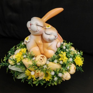 Nyuszis (húsvéti) asztali dísz  - ünnepi díszek, dekorációk - húsvéti díszek és dekorációk - húsvéti virágos díszek - Meska.hu