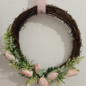 Tavaszi ajtódísz rózsaszín tulipánokkal - otthon & életmód - dekoráció - ajtó- és ablak dekoráció - ajtódísz & kopogtató - Meska.hu